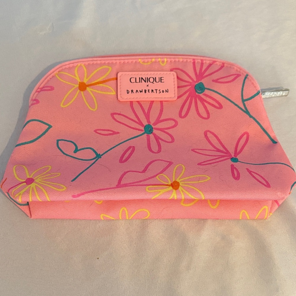 Clinique Pink and Yellow Floral Pouch